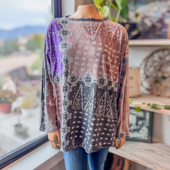 Vintage We Be Bop Bohemian Patchwork Print Blouse 100% Cotton, Women's M/L - Picture 1 of 9